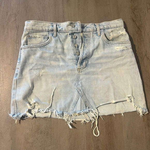 Agolde Distressed Light Wash Denim Skirt - Picture 1 of 7